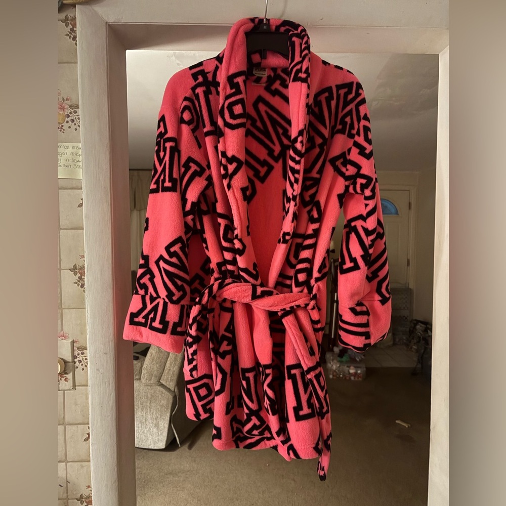PINK Victoria's Secret Bold Pink and Black Robe